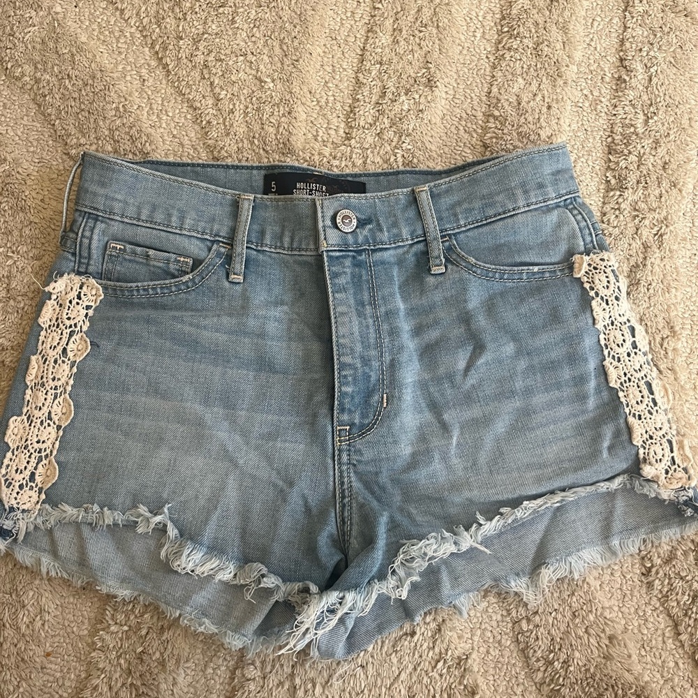 Blue Denim Shorts with Lace Trim